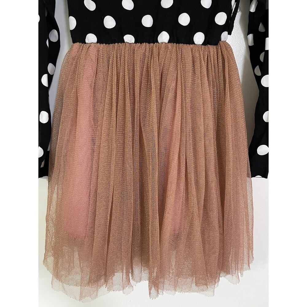 NNJXD Black & White Polka Dot Long Sleeve Tulle Lined Dress Size 5t - Picture 3 of 6